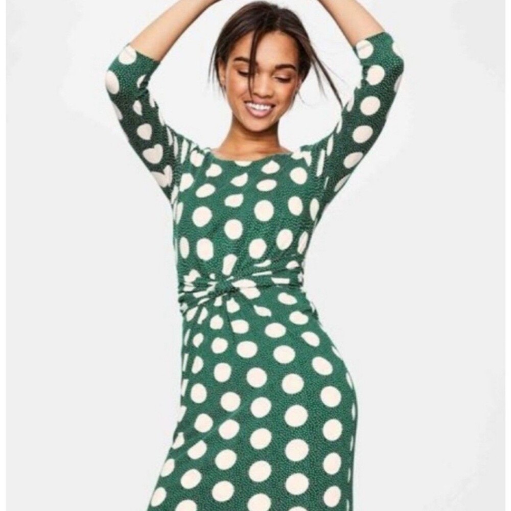 BODEN Michelle Green Polka Dot Jersey Dress Spot On Spot UK 14 R Stretch Classic